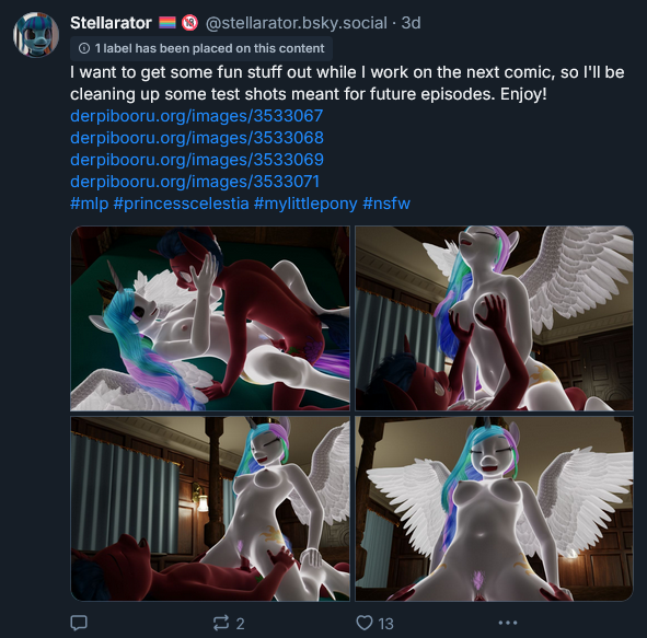TheStellarator's tweet photo. If you're not checking out my stuff on derpibooru or The Other Site, you're missing out on content. I've basically given up on this place. But I know some cool people are still here. So come join us over where the sky is bluer! Or where the booru is derpier, I guess? https://t.co/uh29x3qm9X