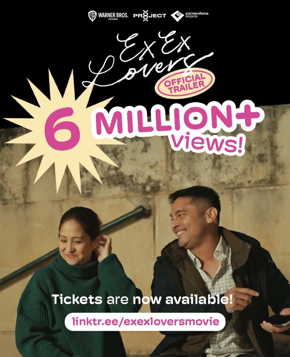 CSstudiosph's tweet image. YES NAGBIBILANG KAMI! Over 6 million views na po ang Ex Ex Lovers Trailer across all channels! ✨💘

Kami na Valentine’s date niyo ha? Get your tickets online at linktr.ee/exexloversmovie!

#ExExLovers
#Project8
#CornerstoneStudios