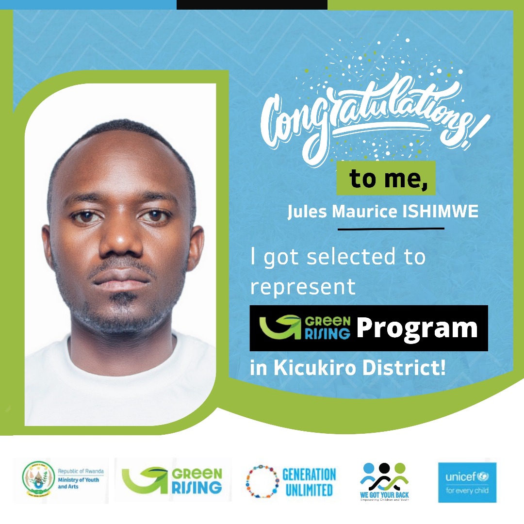 I’m honored to be selected as a Green Rising Ambassador for <a href="/KicukiroDistr/">Kicukiro District</a> kicuki under the Green Rising Rwanda Program!
I’ll be mobilizing youth, engaging communities, and driving climate action to create a sustainable future. Together, we can make a difference