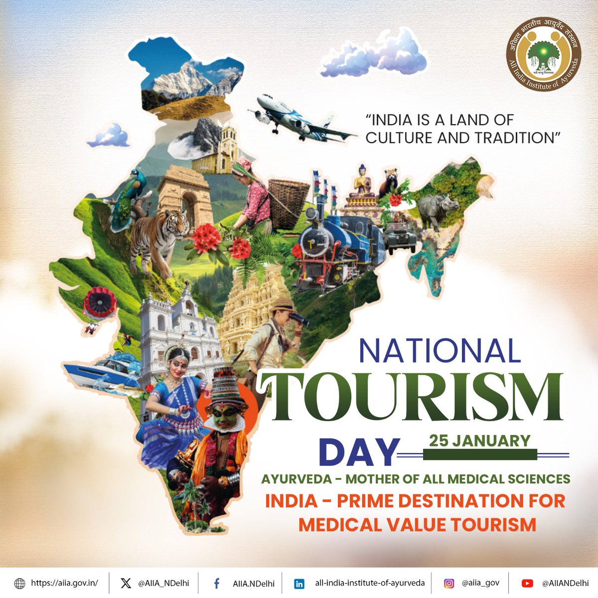 AIIA_NDelhi's tweet image. Happy #NationalTourismDay !
As we celebrate the richness and diversity of India&apos;s tourism landscape, we are proud to highlight the growing importance of medical value tourism in India. 1/3
#AIIA #Ayurveda #Ayush #carewithcompassion  #NationalTourismDay2025