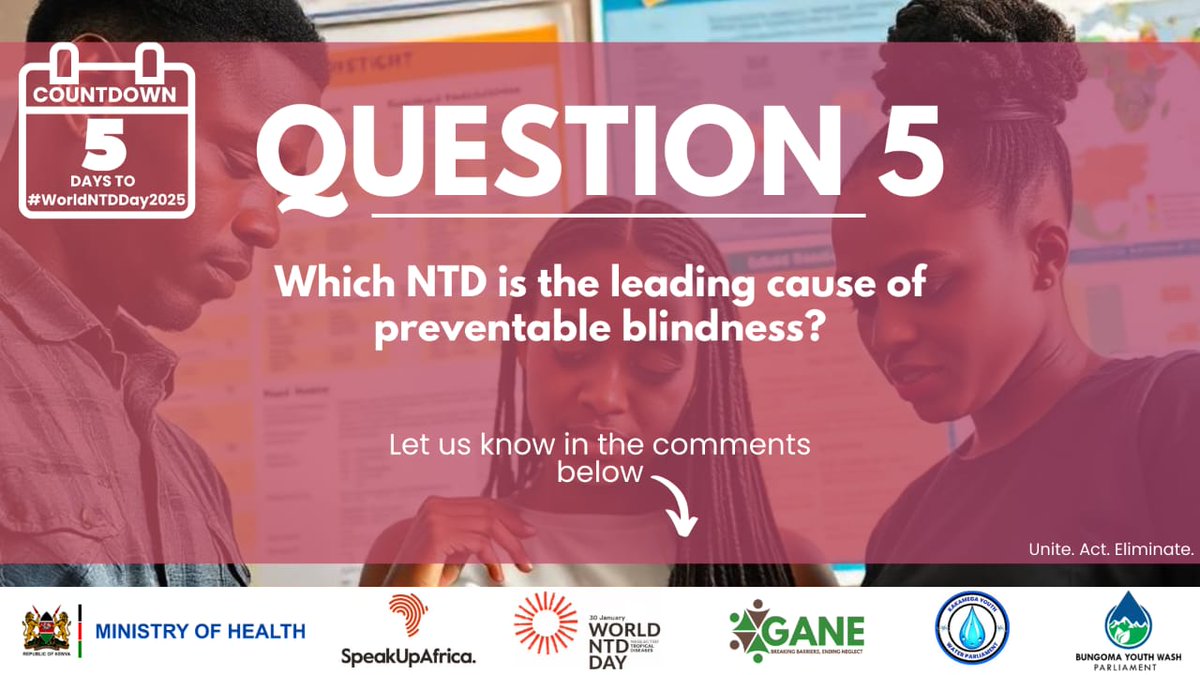 We are halfway through the #NTDTriviaChallenge, and the excitement keeps building 👏 

Dive in, test your knowledge, and claim your exclusive digital certificate as we gear up for #WorldNTDDay2025 🌍 

#EndNTDs #EndTheNeglect #OndoaNTDsKe