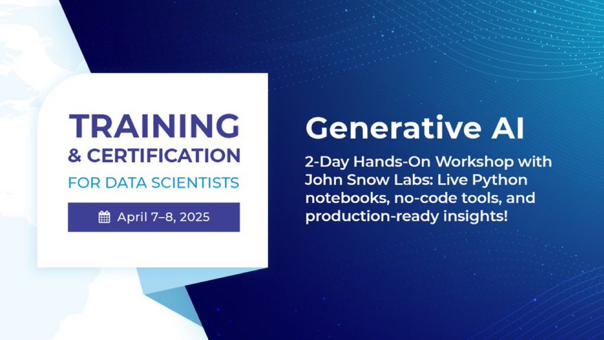 digitalhealthxx's tweet image. @JohnSnowLabs generative AI training will be starting soon. Register now: hubs.li/Q033XHB10 

#GenerativeAI #AIForDataScience #Python #NoCodeAI #HealthcareAI #MachineLearning #AIWorkshop #JohnSnowLabs #NLP #LLM #ArtificialIntelligence #MedicalAI #DataScienceTraining…