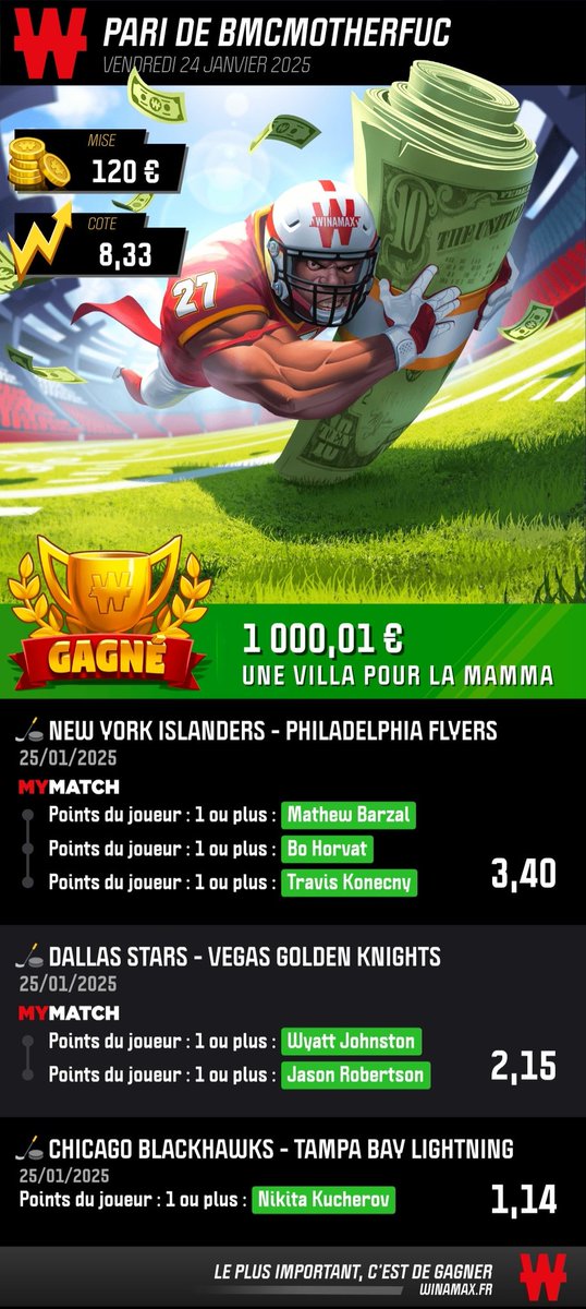 EASY MONEY EASY LIFE MERCI  <a href="/WinamaxSport/">Winamax Sport 🔞</a>  #LeSmicOuRien  #Teamparieur #Teamparieurs #ParionsSport #nhl #NHLPicks