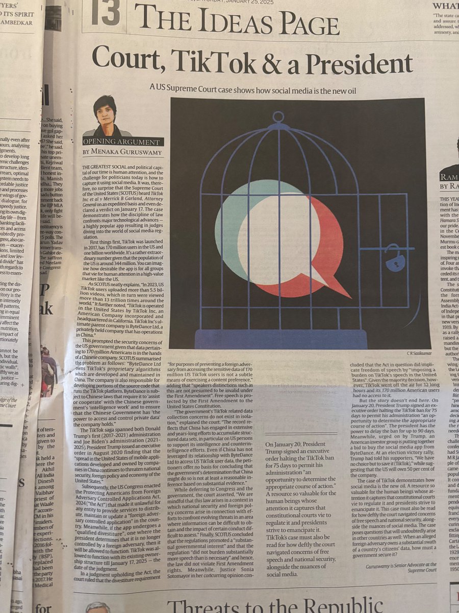 Menaka Guruswamy (@menakaguruswamy) on Twitter photo Today’s column in the <a href="/IndianExpress/">The Indian Express</a> on <a href="/USSupremeCourt/">SCOTUS Updates</a> #SCOTUS new decision on TikTok, and the US President Trump’s response. #TikTok #tiktokban Today’s column in the <a href="/IndianExpress/">The Indian Express</a> on <a href="/USSupremeCourt/">SCOTUS Updates</a> #SCOTUS new decision on TikTok, and the US President Trump’s response. #TikTok #tiktokban