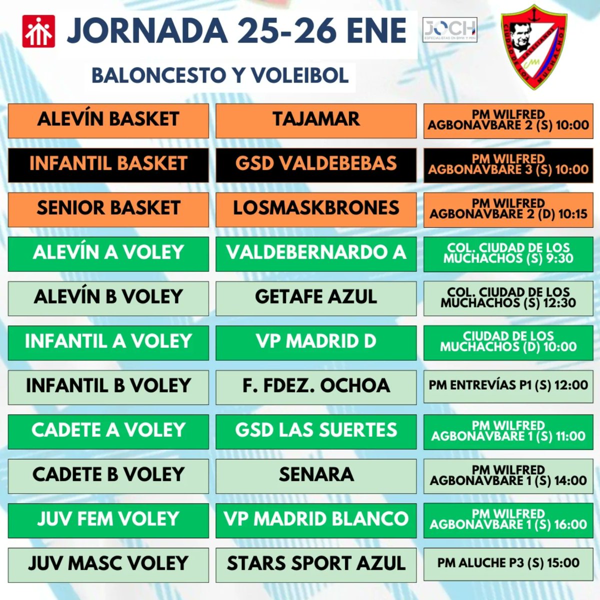 ¡A punto de comenzar una nueva jornada para los equipos de la City!

22 partidos donde tendremos que darlo todo como siempre. Nos espera un gran finde de partidos, ¿cuántos vas a ver?

¡Suerte a todos!

#123ciudad💙🤍