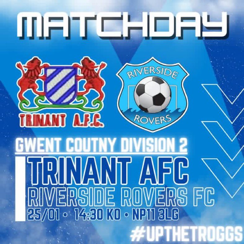Trinant A.F.C (@trinantfc) on Twitter photo Home again this weekend as we welcome <a href="/RRoversUTR/">RiversideRovers⚽️💙</a> in hopes of bouncing back from recent defeats. The reverse fixture saw us run out 2-1 winners in a tight game, more of the same today would be welcome!
**KO 2PM** Home again this weekend as we welcome <a href="/RRoversUTR/">RiversideRovers⚽️💙</a> in hopes of bouncing back from recent defeats. The reverse fixture saw us run out 2-1 winners in a tight game, more of the same today would be welcome!
**KO 2PM**