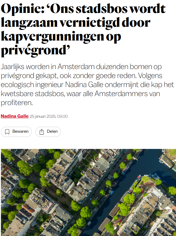 Elk jaar worden in Amsterdam 5000 bomen op priveterrein gekapt parool.nl/columns-opinie…

Kap met kappen van ons stadsbos! 🌳 #Amsterdam