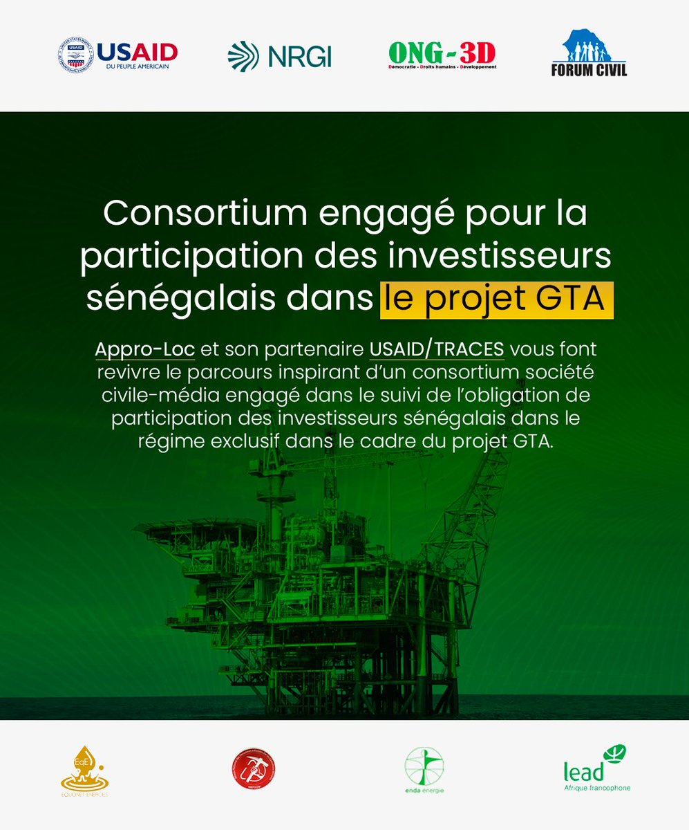 Revivez un parcours inspirant avec Appro-Loc et USAID/TRACES 
 Découvrez comment un consortium #SociétéCivile - #Médias suit l’obligation de participation des #InvestisseursSénégalais dans le projet #GTA.

Mobilisation locale pour un secteur énergétique inclusif