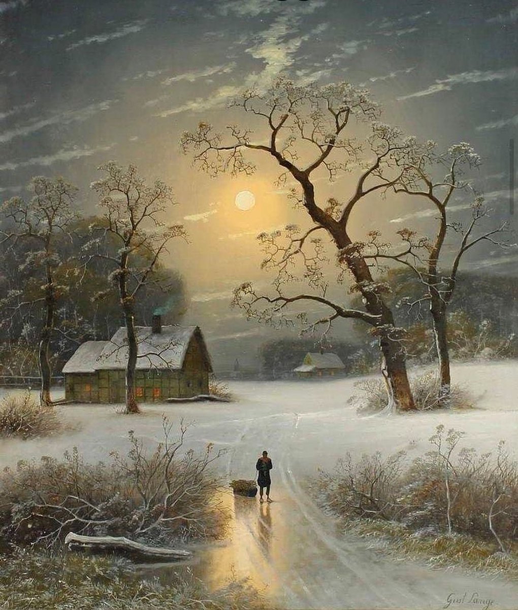 Full Moon over Winter Landscape by Johann Gustav Lange (1811-1887)