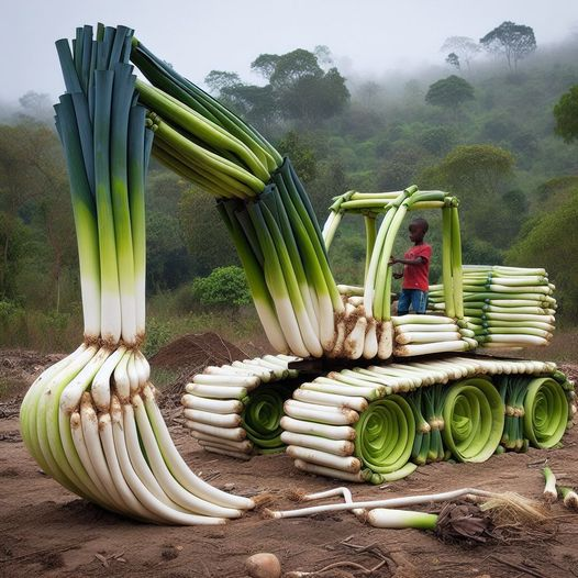 Pediavenir's tweet photo. 🥦🚨 FLASH - Cet enfant a construit un tractopelle avec des poireaux. Impressionnant 👏 https://t.co/fV43PuSBgh