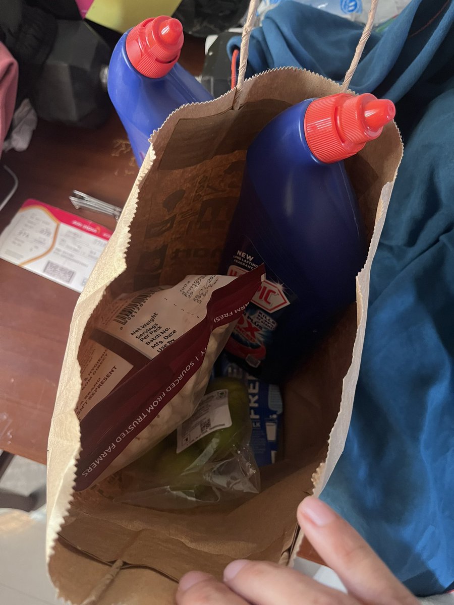 RITZ321's tweet photo. Dear @SwiggyInstamart I dont appreciate clubbing toilet cleaner with milk in one bag

दुर्घटना से देर भली

Might end up throwing the edible stuff https://t.co/JwyNfjHz3b