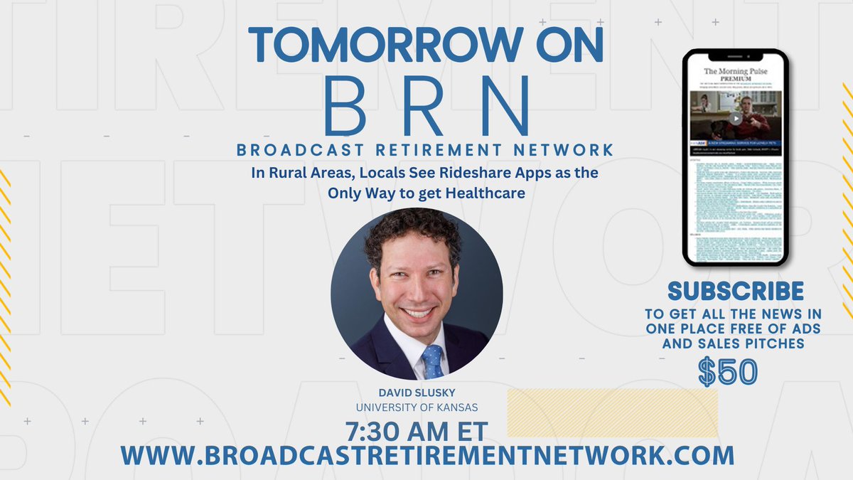 BRN_News_Facts (@brn_news_facts) on Twitter photo #ComingUp #Tomorrow #Morning on #BRN | #Wellness | In #Rural Areas, Locals See #Rideshare #Apps as the Only Way to get #Heathcare | David Slusky, <a href="/UnivOfKansas/">University of Kansas</a> | #Tunein: broadcastretirementnetwork.com #Aging, #Finance, #Lifestyle, #Privacy, #Retirement, #Wellness and #More - #Everyday #ComingUp #Tomorrow #Morning on #BRN | #Wellness | In #Rural Areas, Locals See #Rideshare #Apps as the Only Way to get #Heathcare | David Slusky, <a href="/UnivOfKansas/">University of Kansas</a> | #Tunein: broadcastretirementnetwork.com #Aging, #Finance, #Lifestyle, #Privacy, #Retirement, #Wellness and #More - #Everyday
