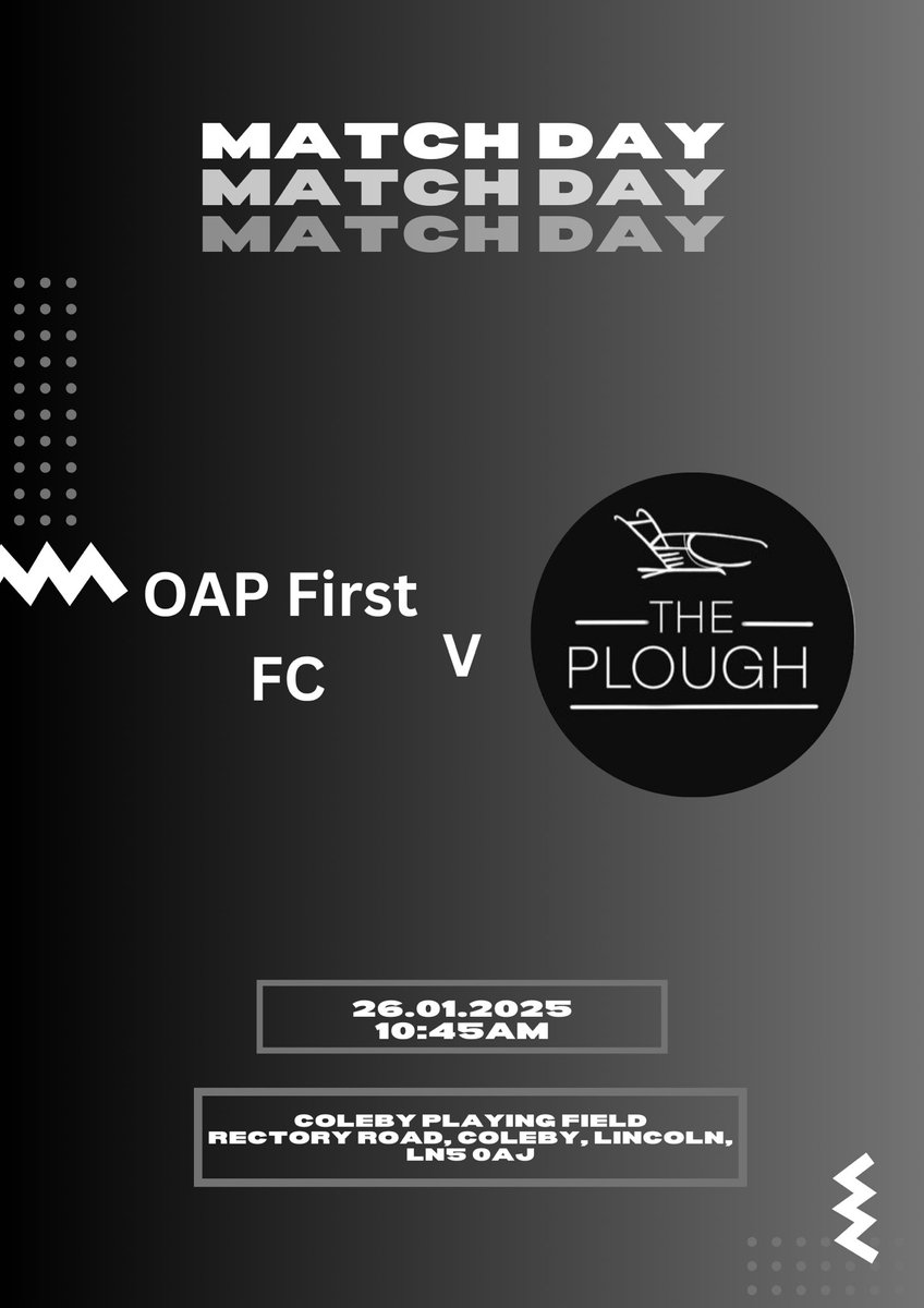 ❗️MATCH DAY❗️

Tomorrow we turn our attention back to the league where we play OAP First

Up the Plough🖤⚽️