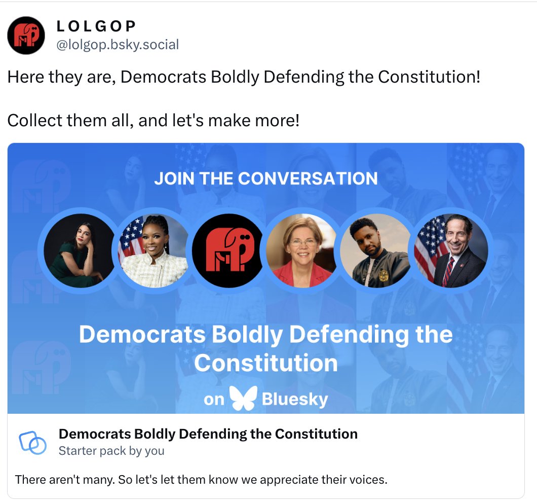 LOLGOP's tweet image. Go to Bluesky, where the people actually defending the Constitution fight, hang, and don't have their brains broken by Elon's algorithm.
bsky.app/profile/lolgop…