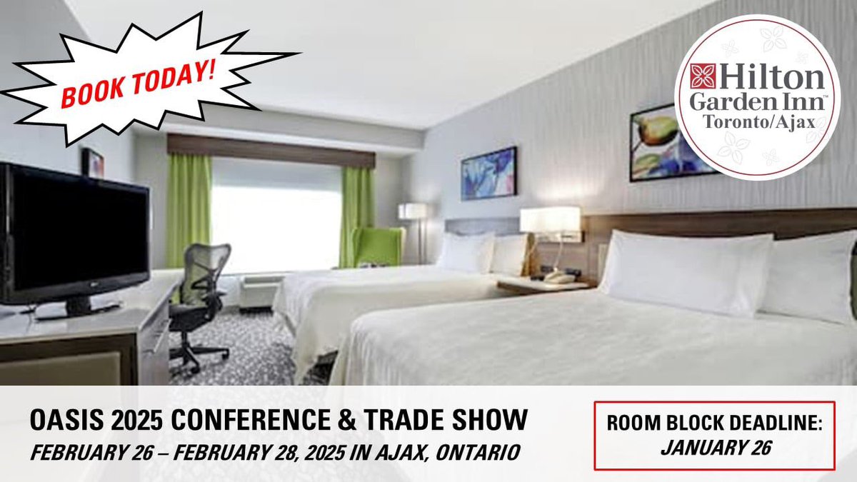 Are you attending our upcoming Conference &amp; Trade Show?

Be sure to book your hotel accommodations within our exclusive block at the <a href="/HiltonGardenInn/">Hilton Garden Inn</a> Toronto/Ajax! Take advantage of great rates &amp; enjoy a convenient stay just steps away from the event.

👉 oasisontario.on.ca/annual-oasis-c…