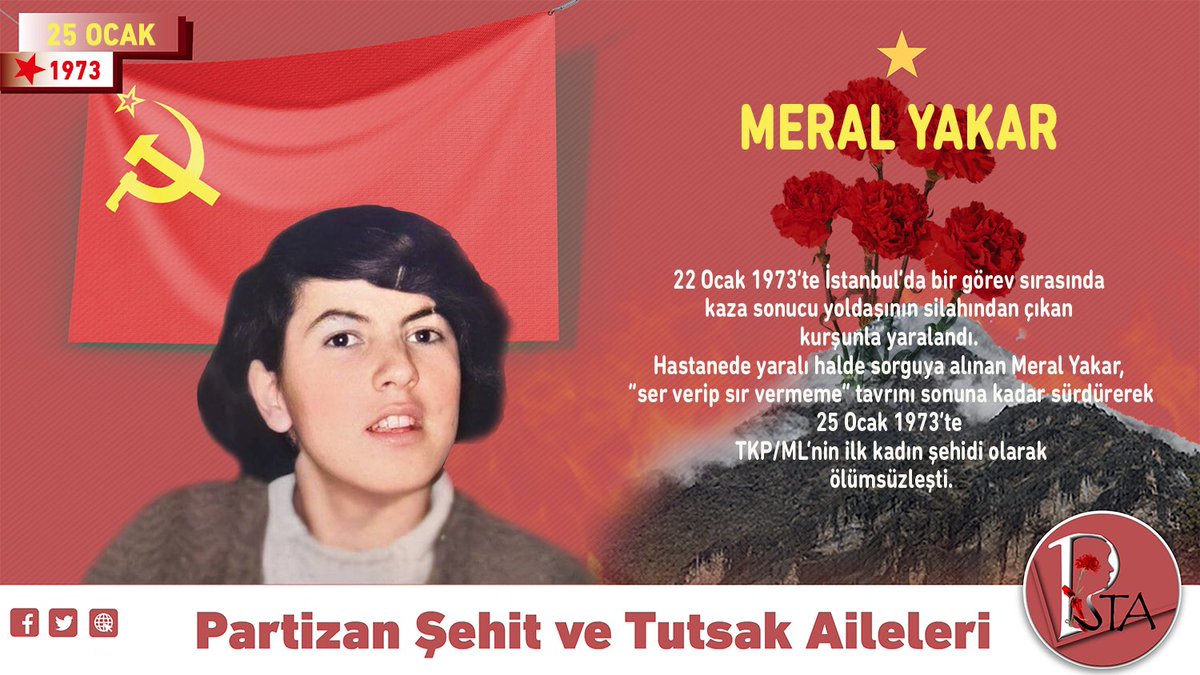 Meral Yakar

          25 Ocak 1973

Proletarya Partisi’nin ölümsüzleşen ilk kadın neferi Meral Yakar mücadelemizde yaşıyor, yaşayacak!

🔗 psta-online7.net/meral-yakar.ht…
