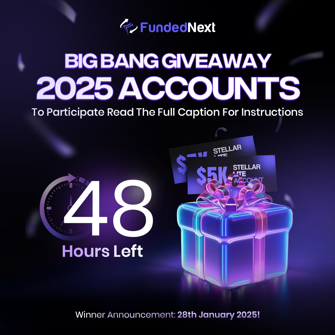 ⏳ Only 48 hours left to join the Big Bang Giveaway!
Become a part of the $10M Giveaway in Challenge Accounts.

Simply enter by: 
1.  Signing up with the referral link - fundednext.com/?fpr=big-bang-… 
2. Sharing this post.
3. Tagging 3 friends.

NOTE: Traders MUST fill up the following