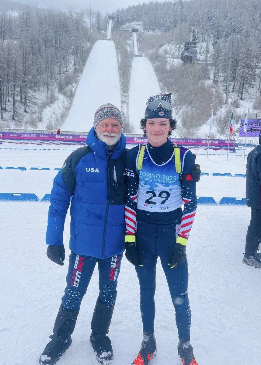 Biathlon Athlete Ian Burgess from Montana State University along side his coach, Carl Theriault.🇺🇸🎿

#Torino2025 #FISUGames #WUG2025 #Biathlon