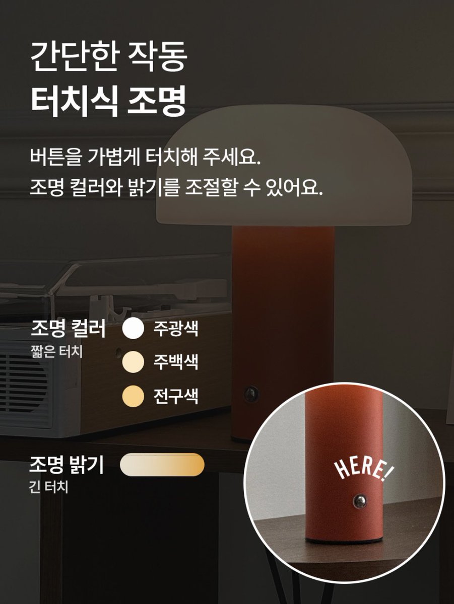 iknowsliber's tweet photo. 7. 머쉬룸 오브제 단스탠드 (1만원대) https://t.co/PdQ5yt5Spi

1. 가격 쌈
2. 전구 색 타입, 밝기 조절 가능
3. C타입 충전
4. 디자인예쁨
저라도 이거 삽니다..

조명이야말로 어디서든 씁니다. 심지어 무선이라면 더더욱.. 저의 경우도 식탁에서도 책읽을때도 들고다니며 씁니다 https://t.co/mwudRpROpm