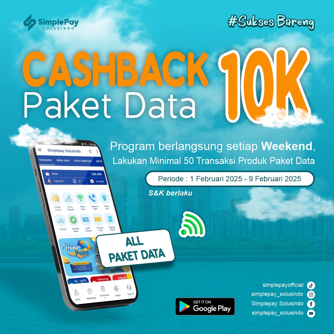 SimplepayID's tweet photo. Makin untung dengan Data Cashback Frenzy 🔥

Mau transaksi paket data sambil hemat lebih banyak? Yuk, ikuti Program Data Cashback Frenzy  yang bikin saldo kamu untung terus! 💸

S&amp;K berlaku!

#simplepaysolusindo #cashback #paketdata #cashbackfrenzy https://t.co/d7desIN0XQ