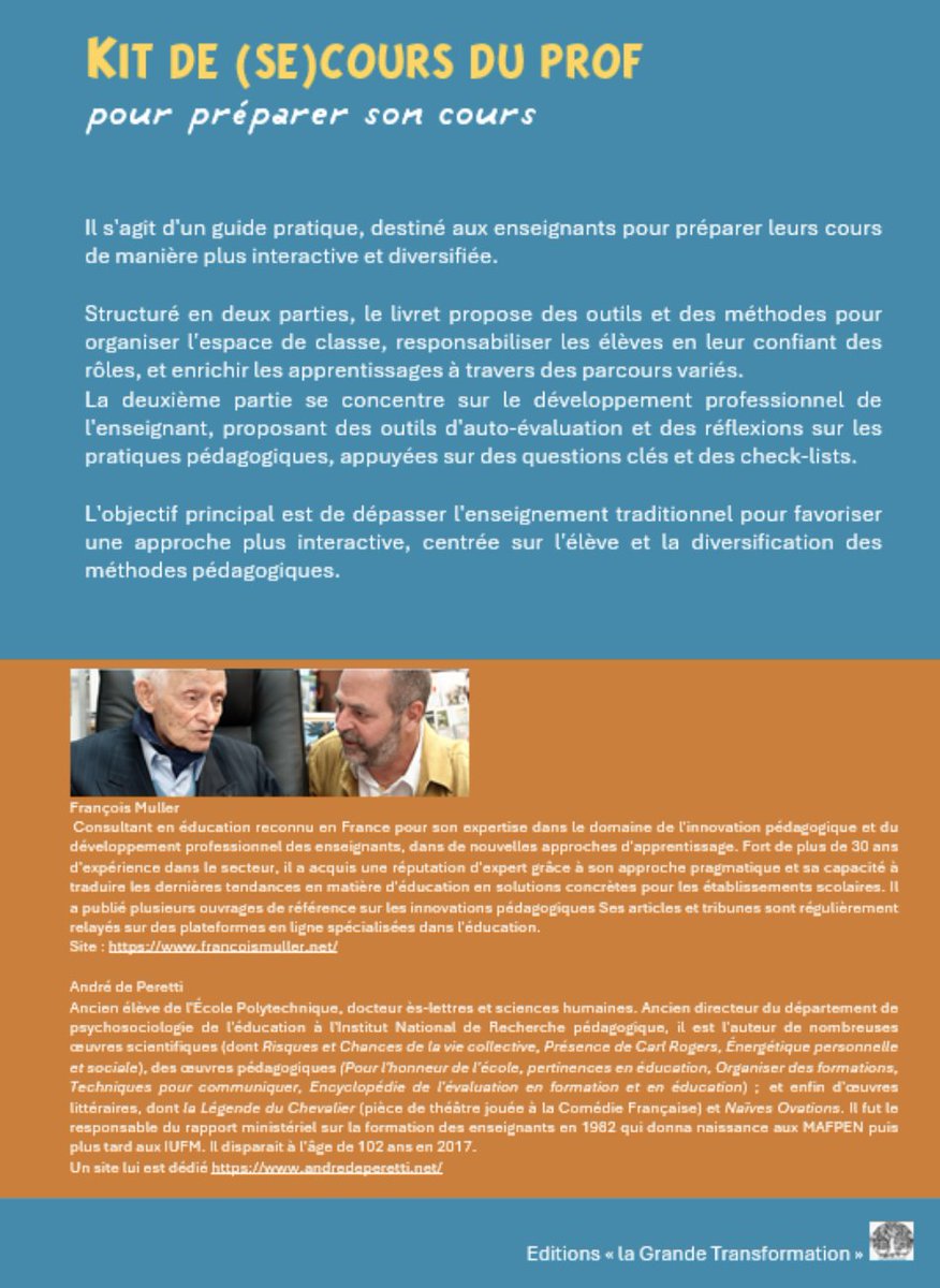 Plus court que le "Manuel de survie" (600 p.), c'est le Kit de (se)cours pour l'enseignant, consultable et à télécharger ici; commande possible ici francoismuller.net/post/un-kit-de…  #eduinov #cardie #inspe #eafc #developpementprofessionnel