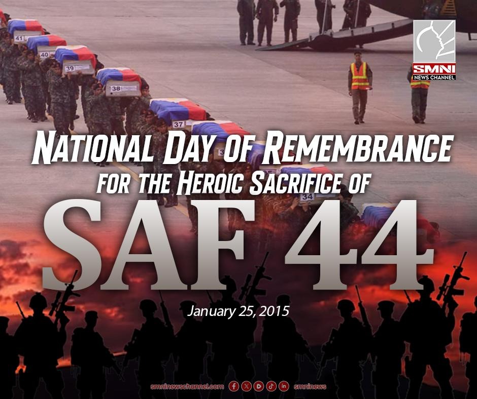 smninews's tweet photo. PAG-ALALA AT SALUDO PARA SA MGA BAYANI
Ngayong araw ay ginugunita ang ika-10 taon ng National Day of Remembrance para sa mga magigiting na #SAF44 na nagbuwis ng kanilang buhay sa pakikipaglaban para sa kaligtasan at kapayapaan ng bansa.
(1/2) https://t.co/6rxJ7E6JkN