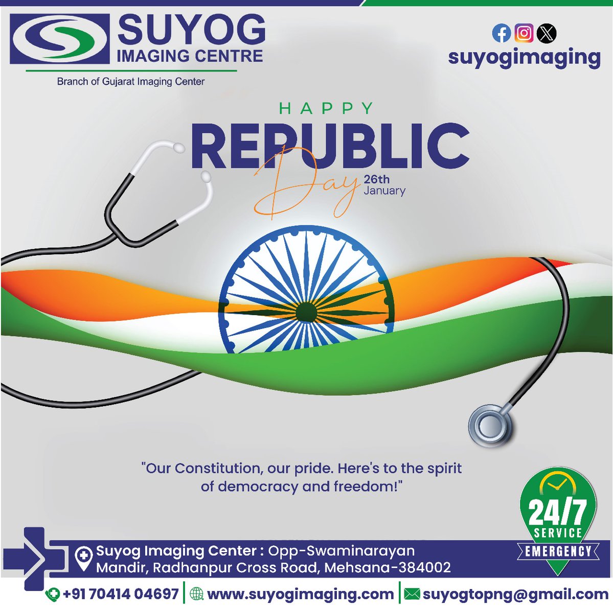 RajendraRNS's tweet photo. Let’s salute the sacrifices made by freedom fighters and soldiers who made us realize the dream of an independent and unified India.

Happy Republic Day!

#RepublicDay #76republicday #imagingcenter #Imagingcentreinmehsana #ctscanning #MRI #xray #latestimagingcentre https://t.co/qVnUxl5Hsq