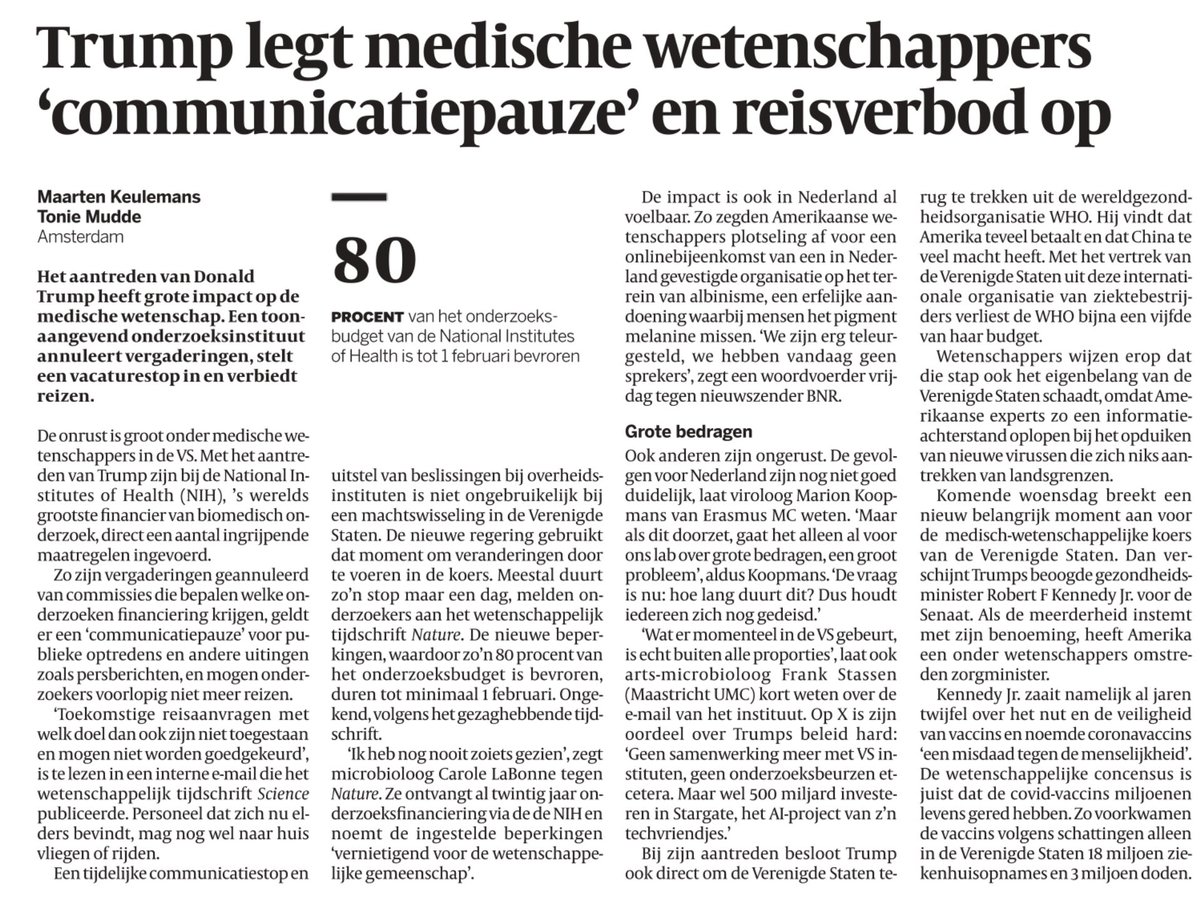 Vergaderingen van National Institutes of Health geannuleerd, reizen niet meer toegestaan en een communicatiepauze. Wat betekent dit voor samenwerking met de VS?