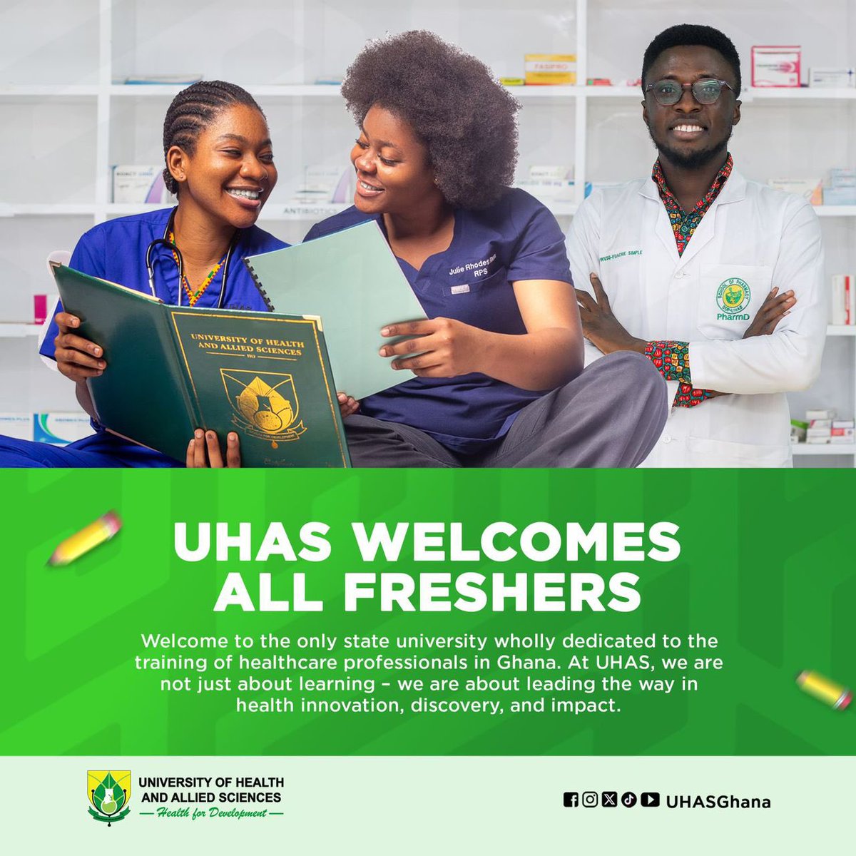 TheVoiceOfUHAS's tweet photo. ππWelcomeππ
Welcome to UHAS, the only state university in Ghana dedicated to training healthcare professionals. At UHAS, we lead in health innovation, discovery, and impact. Here's to your journey of excellence! #UHASFreshers #HealthForDevelopment https://t.co/Sr8vTcX8xK