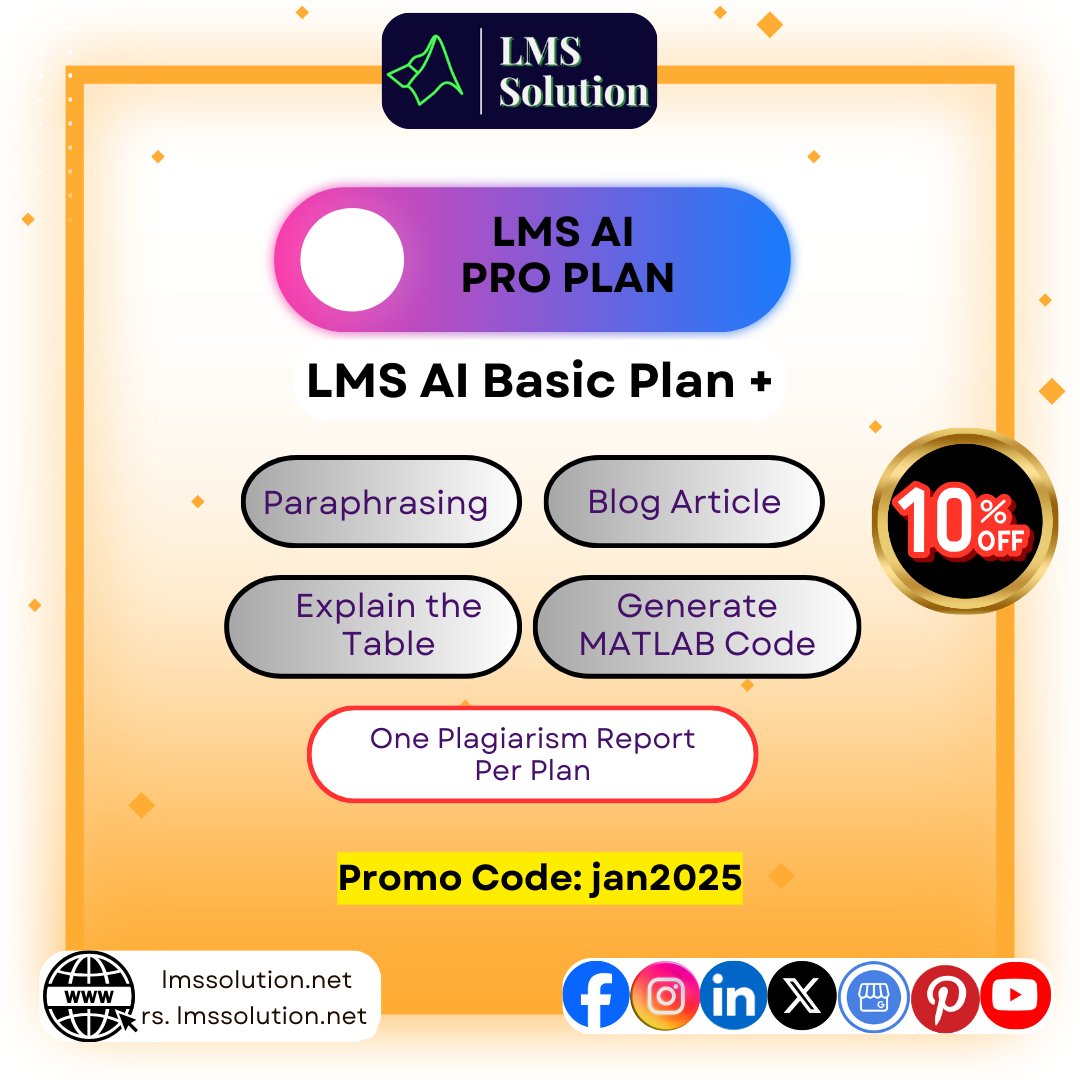 Lms_Solution's tweet image. LMS AI Pro Plan
You can access our LMS AI Pro Tool for 21 days. One Plagiarism Report per plan
lmssolution.net/plans-pricing
#LMSAIPro #AIProPlan #PlagiarismReport #EdTech #LearningManagementSystem #ArtificialIntelligence #OnlineLearning