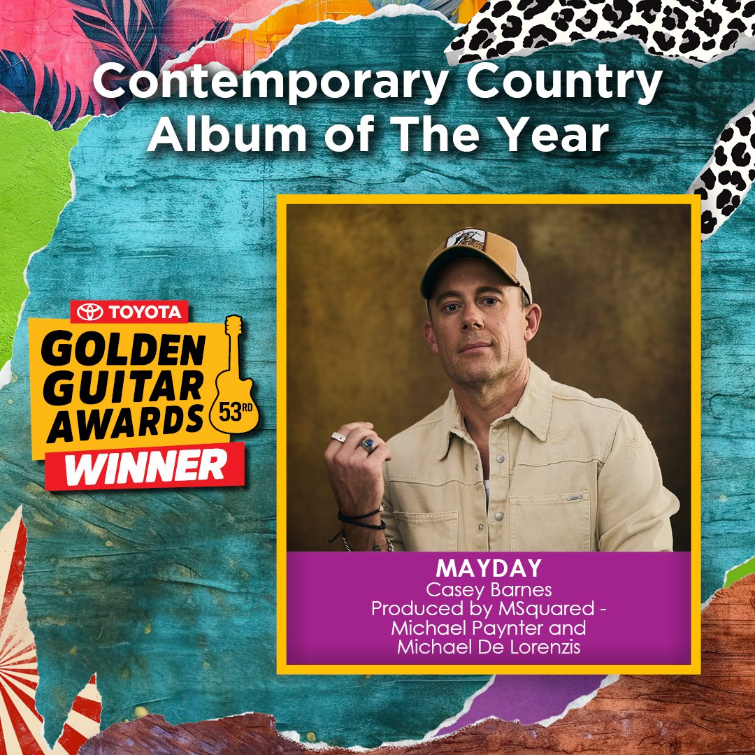 The 2025 Golden Guitar Award for Contemporary Country Album of the Year goes to...

Casey Barnes for “MAYDAY”, produced by Michael De Lorenzis &amp; Michael Paynter, MSquared! ⭐🏆

#GoldenGuitars #TCMF2025