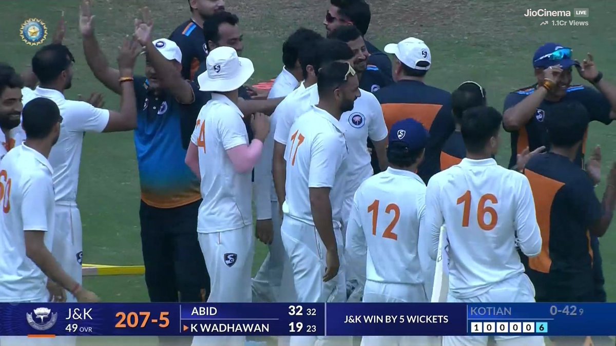 mufaddal_vohra's tweet photo. 🚨 HISTORY CREATED BY J&amp;K. 🚨

- Jammu &amp; Kashmir has defeated Mumbai at the BKC. Mumbai had Rohit, Jaiswal, Rahane, Iyer, Dube, Shardul, Kotian - still J&amp;K scripted history. 🙇‍♂️ https://t.co/a7c6ezuuYH