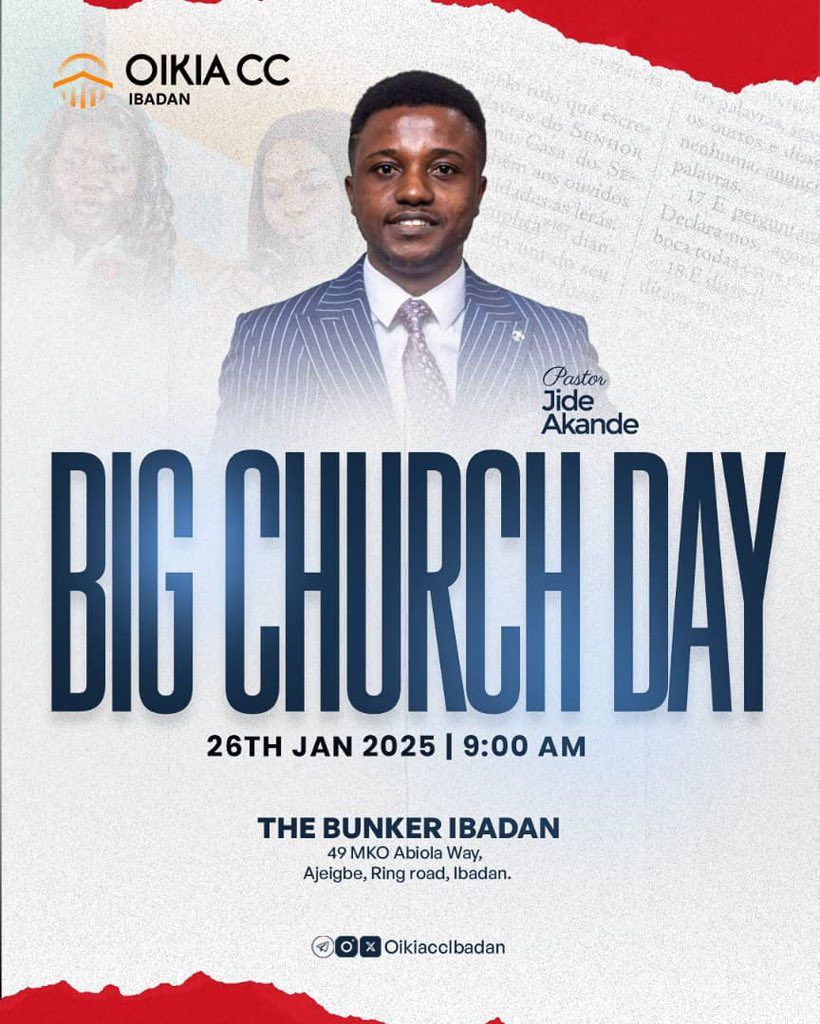 Get Ready for Our Big Miracle
Service! 
This special day is not only about experiencing God’s miracles but also about coming together as a church family to strengthen our bonds and celebrate all that God has done in our lives.
#oikiacc #oikiaccibadan #ibadan #church #myoikia