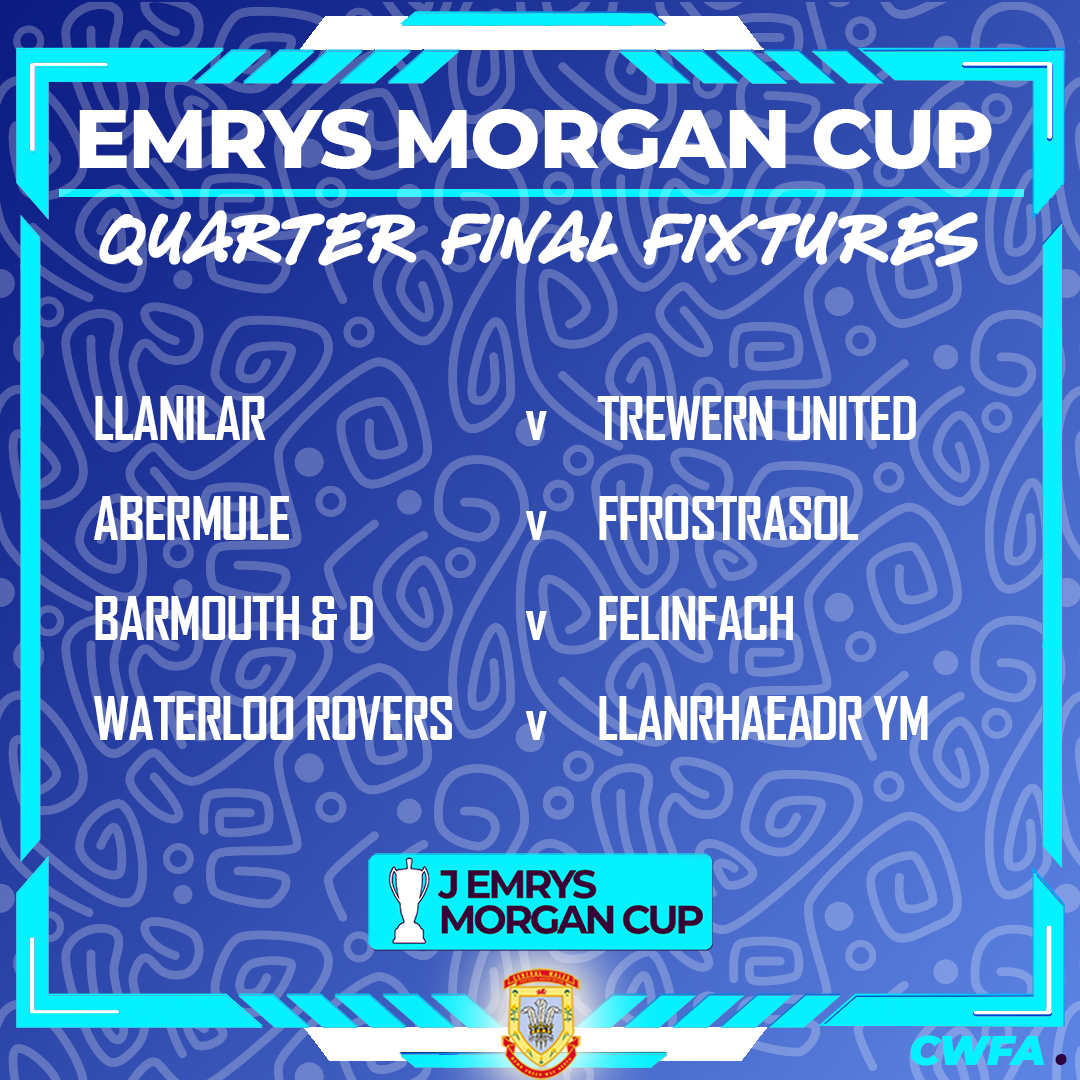 Central Wales FA (@centralwalesfa) on Twitter photo It's a massive day in the #CWFA Emrys Morgan Cup as we reach the Quarter finals stage, with 8 clubs 2 games away from the final. Pwb Lwc to all
<a href="/CpdLlanilarFC/">CPD Llanilar FC</a> v <a href="/TrewernFC/">Trewern United F.C.</a>
<a href="/abermuleafc/">abermuleafc 🏴</a> v <a href="/FfostrasolAFC/">Ffostrasol Wanderers</a>
<a href="/BDFCmagpies/">BDFC</a> v <a href="/CPDFelinfach/">CPD Felinfach FC</a>
<a href="/RoversWaterloo/">WaterlooRoversFC</a> v <a href="/LlanrhaeadrYMFC/">CPD Llanrhaeadr FC 🏴</a> It's a massive day in the #CWFA Emrys Morgan Cup as we reach the Quarter finals stage, with 8 clubs 2 games away from the final. Pwb Lwc to all
<a href="/CpdLlanilarFC/">CPD Llanilar FC</a> v <a href="/TrewernFC/">Trewern United F.C.</a>
<a href="/abermuleafc/">abermuleafc 🏴</a> v <a href="/FfostrasolAFC/">Ffostrasol Wanderers</a>
<a href="/BDFCmagpies/">BDFC</a> v <a href="/CPDFelinfach/">CPD Felinfach FC</a>
<a href="/RoversWaterloo/">WaterlooRoversFC</a> v <a href="/LlanrhaeadrYMFC/">CPD Llanrhaeadr FC 🏴</a>