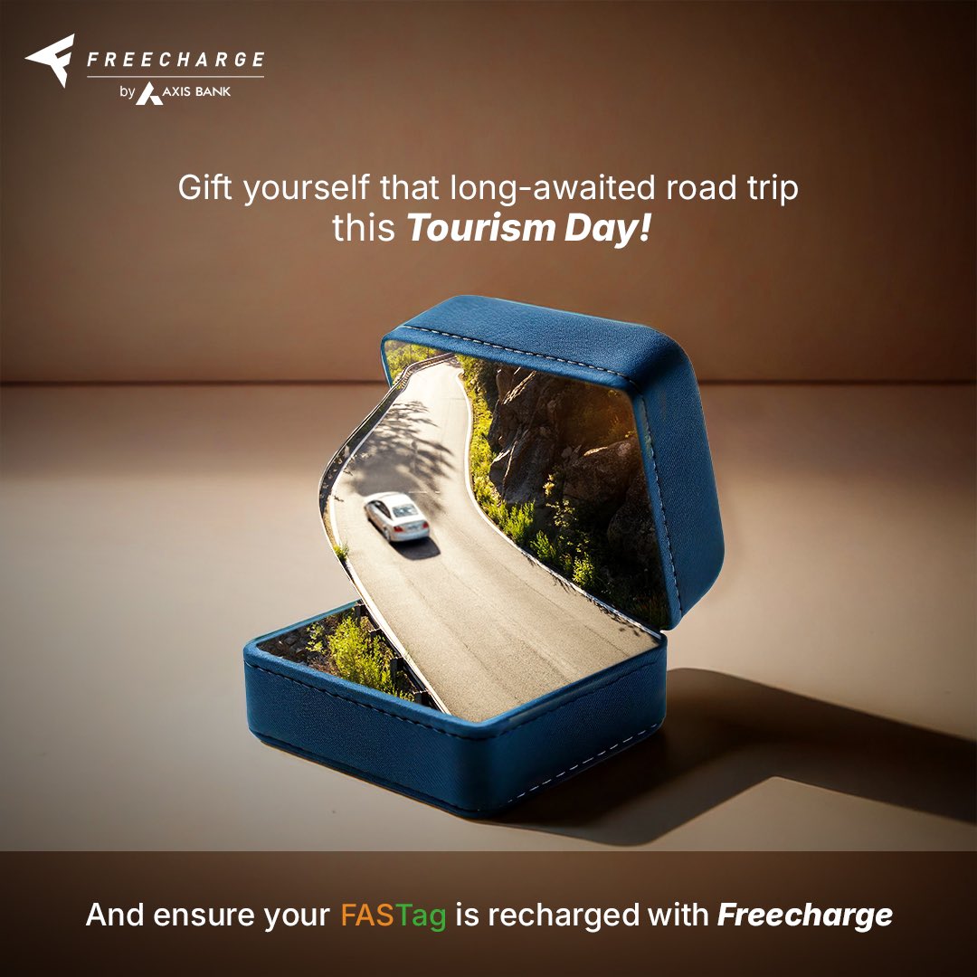 Freecharge's tweet photo. Tourism Day = Road trips.
Road trips = FASTag.
FASTag = Freecharge.
Do the math and start your journey!
Recharge your FASTag with Freecharge now! ✅
.
.
#freecharge #freechargeupi #tourismday #fastag #recharge #fastagrecharge https://t.co/3EBj1v24j8