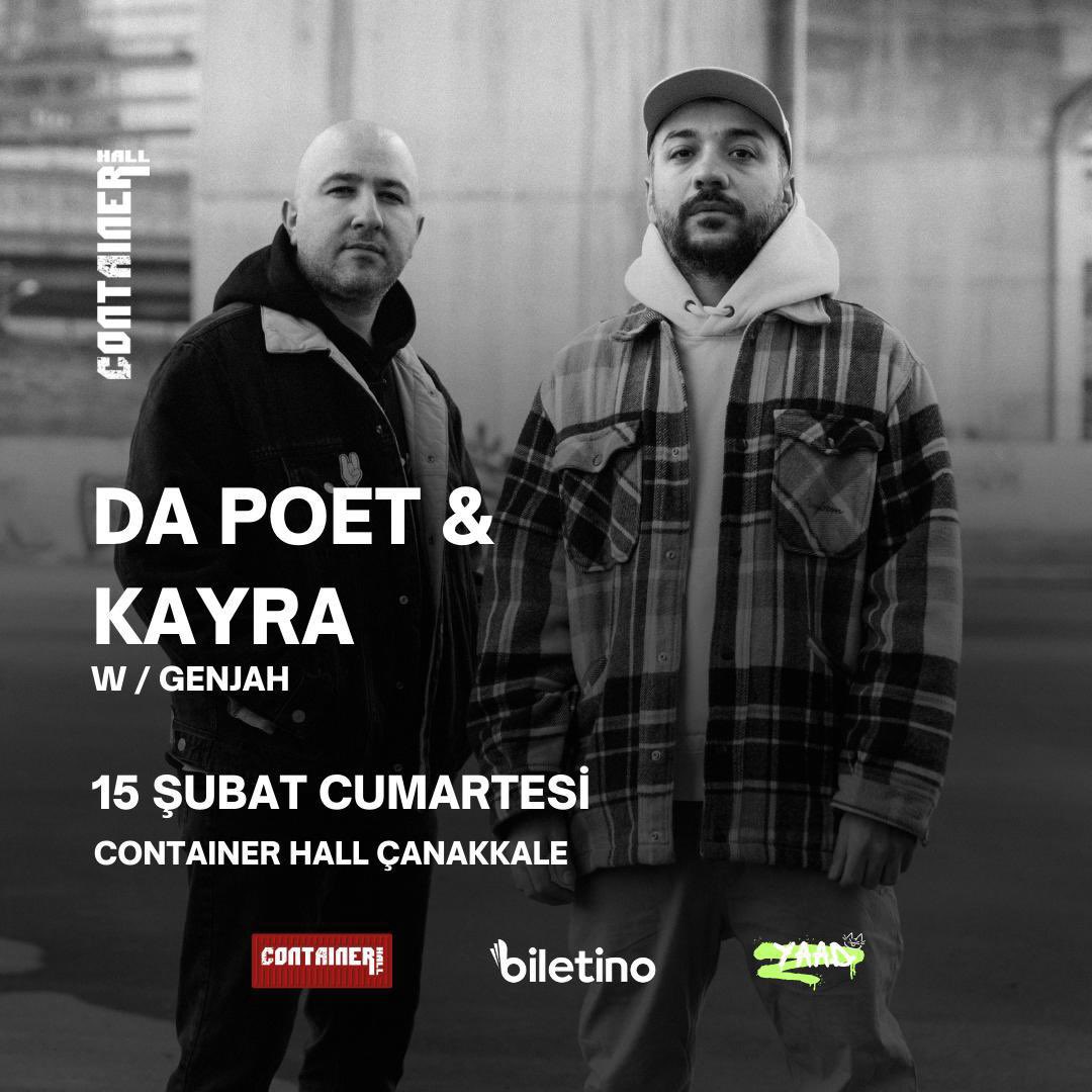 Da Poet + Kayra - NORMAL olarak 15 Şubat Cumartesi akşamı Çanakkale Container Hall sahnesindeyiz. Görüşmek dileğiyle.

Biletler için: biletino.com/tr/e-10b1/da-p…