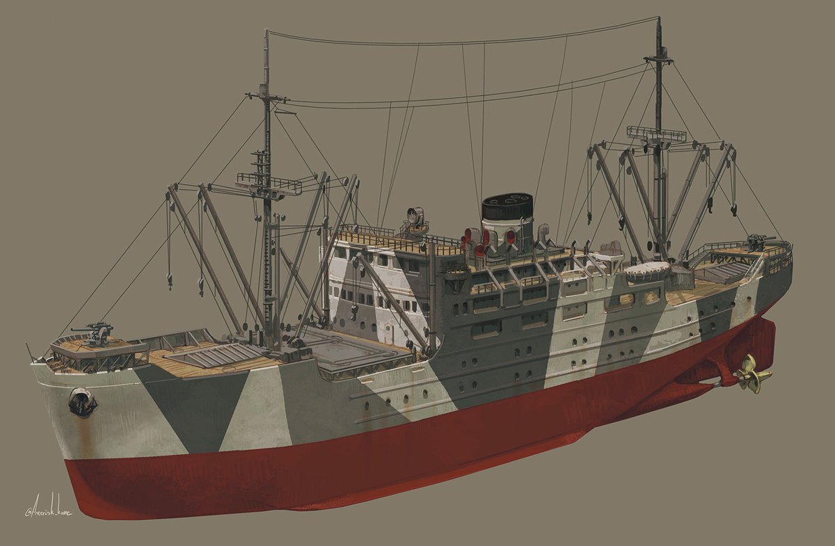 「艦娘母艦、秘密基地的なワクワク感がありますねうちのは、戦時徴用船の川越丸と、水上」|※Kome@「夜光雲のサリッサ」連載中のイラスト