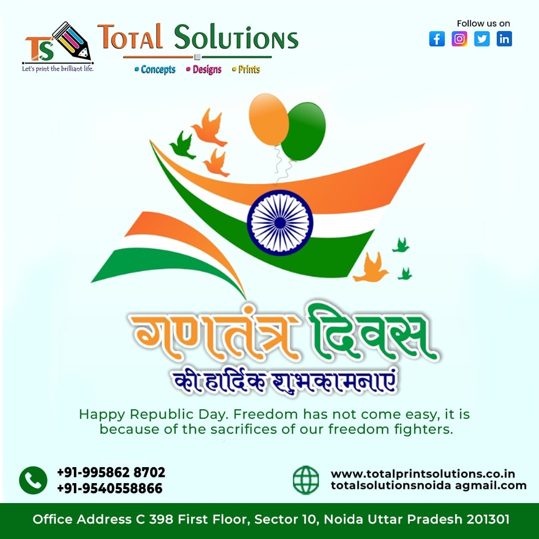 total604712's tweet photo. Total Solutions wishes you a Happy Republic Day! Celebrate the spirit of unity and progress this 26th January.
CALL NOW:- +91-995 862 8702
VISIT US:- https://t.co/mgzp7RzT2T
#TotalSolutions #RepublicDay #HappyRepublicDay #UnityInDiversity #India #ProudToBeIndian #JaiHind https://t.co/EDvWHne07B