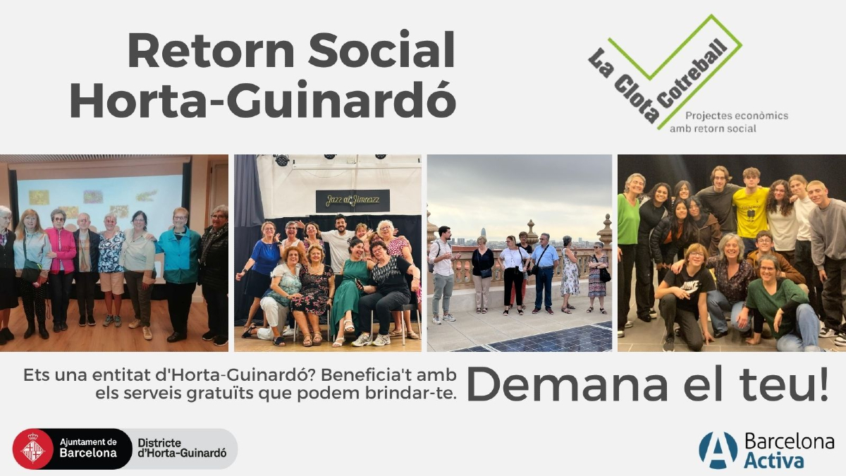 Horta-Guinardó (@bcn_hg) on Twitter photo 📍 Ets una entitat social d'#HortaGuinardó?
✨ #LaClotaCotreball t'ofereix accions i serveis professionals per mitjà del #RetornSocial que proporcionen els membres dels projectes allotjats.
Vols saber com et podem ajudar?
📨 Escriu-nos a: laclotaespaicotreball@bcn.cat 📍 Ets una entitat social d'#HortaGuinardó?
✨ #LaClotaCotreball t'ofereix accions i serveis professionals per mitjà del #RetornSocial que proporcionen els membres dels projectes allotjats.
Vols saber com et podem ajudar?
📨 Escriu-nos a: laclotaespaicotreball@bcn.cat