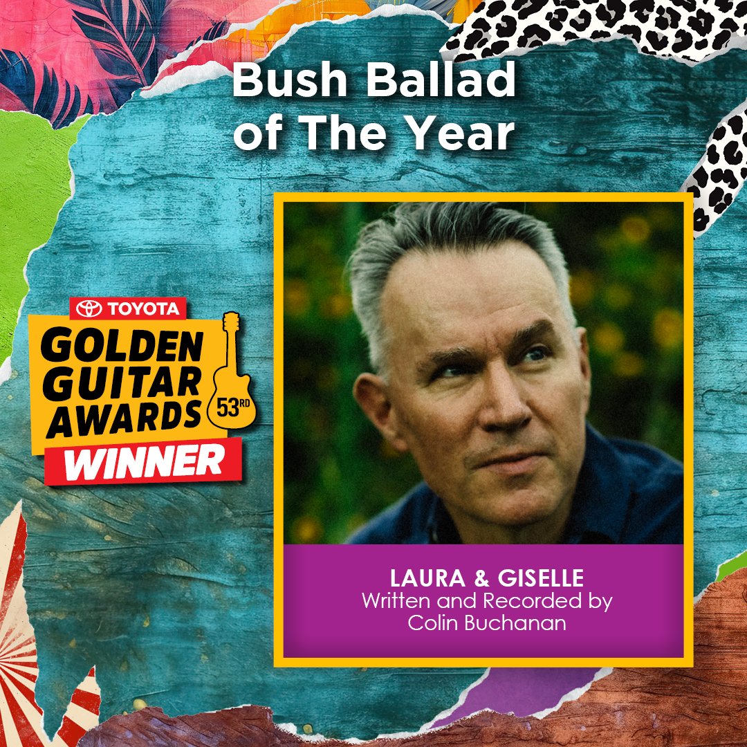 The 2025 Golden Guitar Award for Bush Ballad of the Year goes to...

Colin Buchanan for “LAURA &amp; GISELLE” written by Colin Buchanan ⭐🏆
 
#GoldenGuitars #TCMF2025