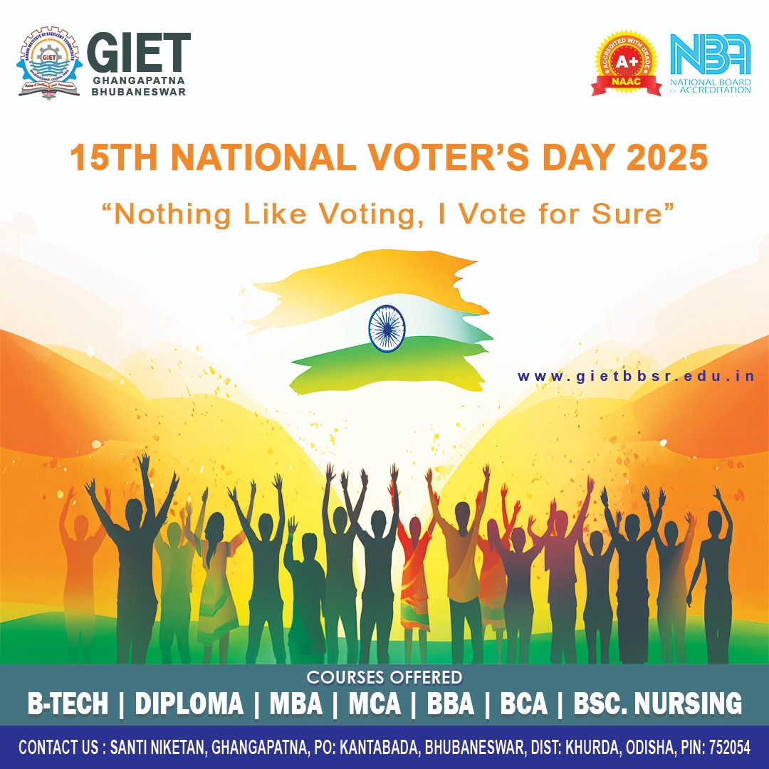 GIETGHANGAPATNA's tweet image. Happy National Voters' Day!

Today, we celebrate the power of democracy and the importance of voting. Let's make our voices heard and exercise our right to vote!

#NationalVotersDay #Democracy #VotingIsPower #India #gandhiinstituteofexcellenttechnocrats #gietghangapatna