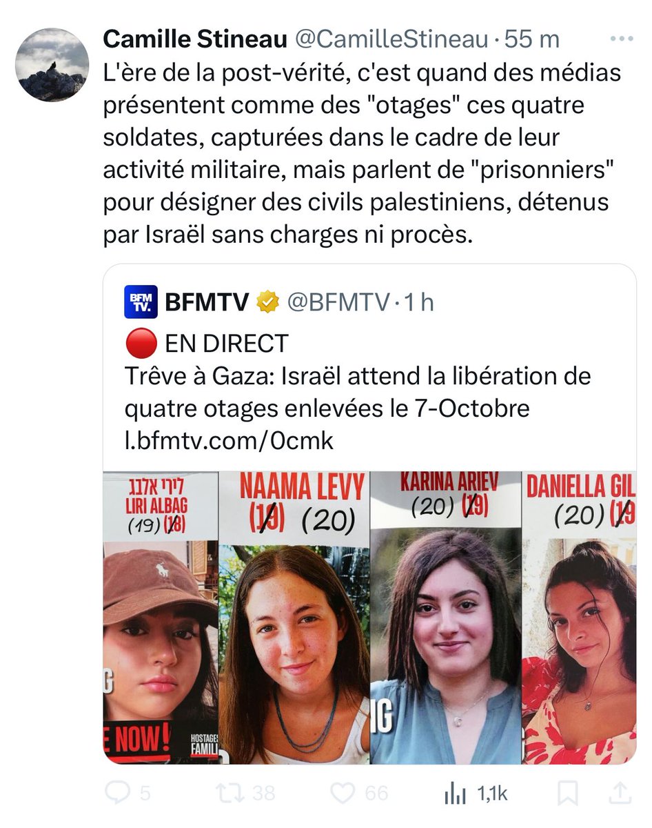 Myriam Levain (@myriamlevain) on Twitter photo J’ai honte pour le journalisme quand je lis ce genre de tweets. Cette personne se prétend progressiste et probablement féministe et n’a pas une pensée pour ces 4 jeunes femmes enlevées lors d’un attentat, torturées et violées. X est vraiment devenu un égoût <a href="/CamilleStineau/">Camille Stineau</a> J’ai honte pour le journalisme quand je lis ce genre de tweets. Cette personne se prétend progressiste et probablement féministe et n’a pas une pensée pour ces 4 jeunes femmes enlevées lors d’un attentat, torturées et violées. X est vraiment devenu un égoût <a href="/CamilleStineau/">Camille Stineau</a>