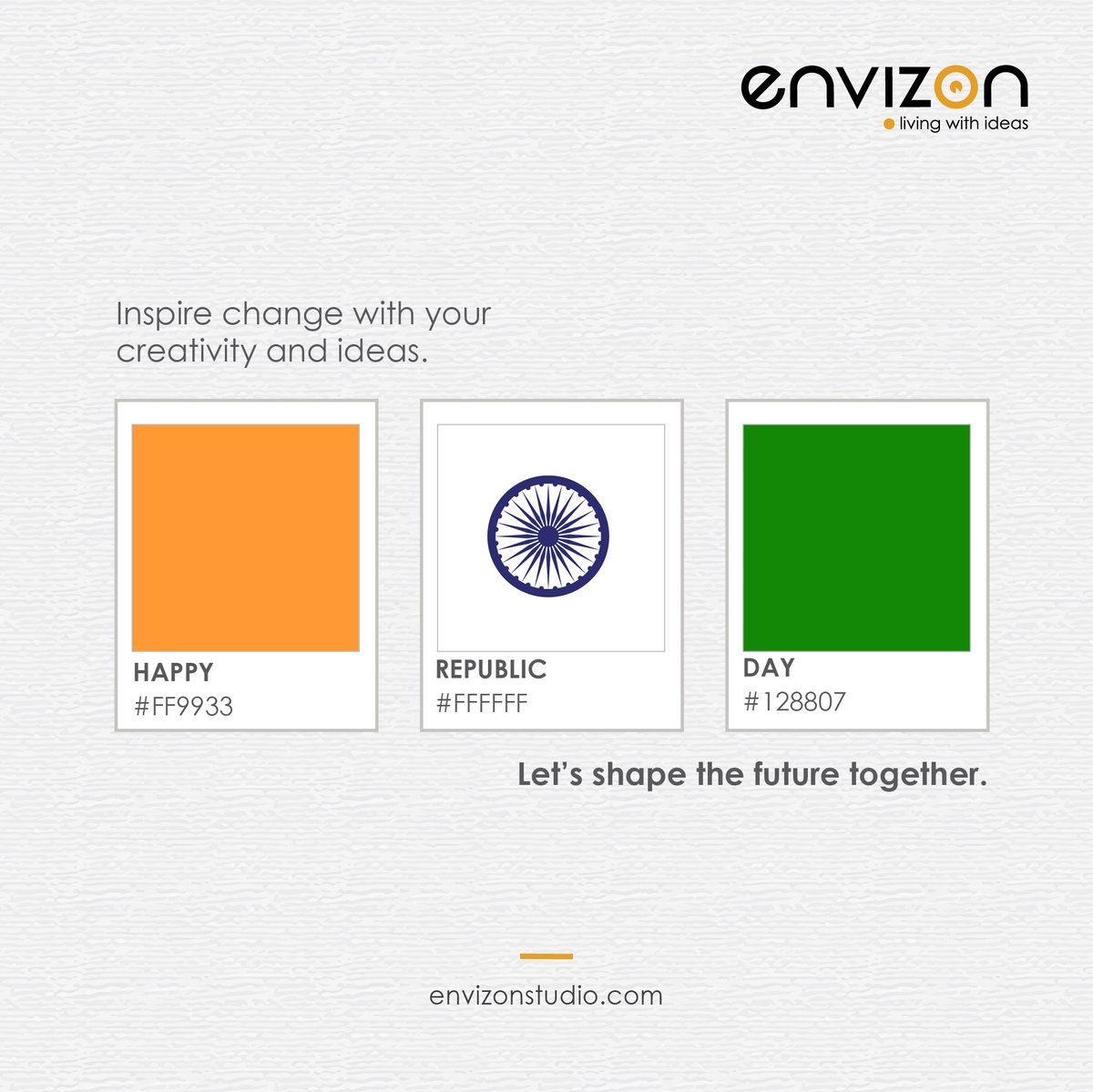 envizonstudio's tweet photo. ๐ Inspire change with creativity and ideas ๐ก. Together, letโs shape a brighter future ๐. Envizon wishes you a Happy Republic Day! โจ
#RepublicDay #InnovateForChange #CreativeFuture #Envizon #ShapingTomorrow #Inspiration #UnityAndCreativity https://t.co/mz0TPj9rzf