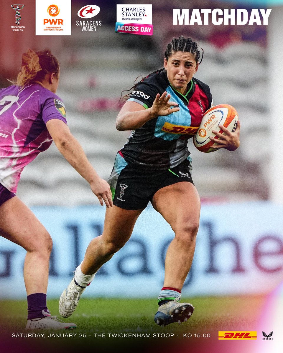 HarlequinsWomen's tweet photo. It’s derby day ⚔️👊
#AccessDay is supported by the Club’s Player Welfare partner @_CharlesStanley
#COYQ #HARvSAR https://t.co/Aom05TOtWW