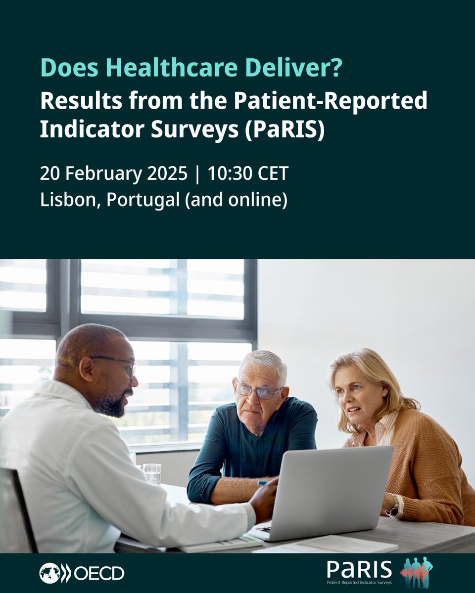 OECD ➡️ Better Policies for Better Lives (@oecd) on Twitter photo How do people with chronic conditions experience #healthcare and how does it affect their lives?
Find out from the Patient-Reported Indicator Survey (PaRIS) results with SG <a href="/MathiasCormann/">Mathias Cormann</a>, Ana Paula Martins (🇵🇹 Min. of Health) & <a href="/stescarpetta/">Stefano Scarpetta</a>.
🔗 brnw.ch/21wQeW4 How do people with chronic conditions experience #healthcare and how does it affect their lives?
Find out from the Patient-Reported Indicator Survey (PaRIS) results with SG <a href="/MathiasCormann/">Mathias Cormann</a>, Ana Paula Martins (🇵🇹 Min. of Health) & <a href="/stescarpetta/">Stefano Scarpetta</a>.
🔗 brnw.ch/21wQeW4