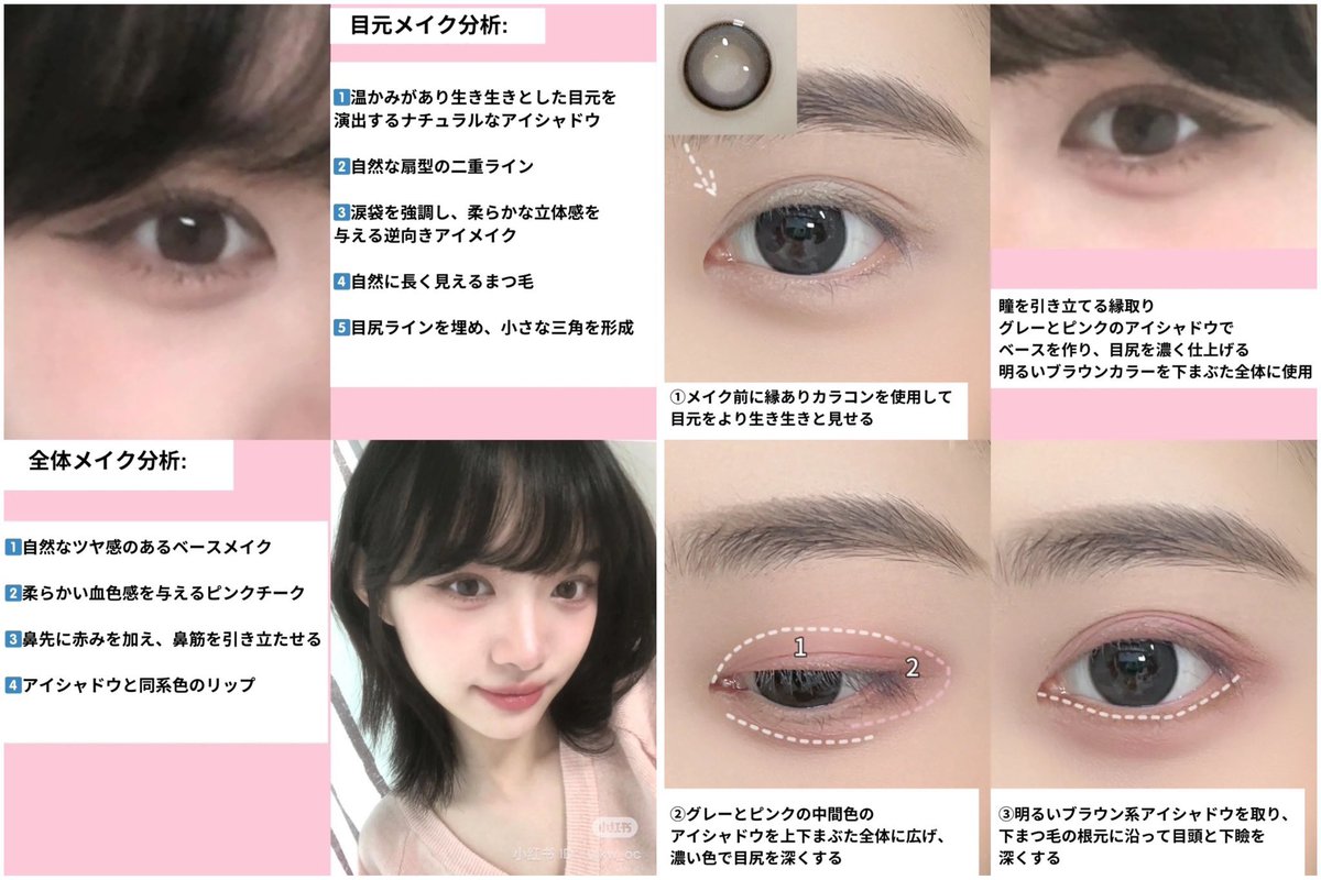 fortune_sachiko's tweet photo. 韓国オンニ風の日常アイメイク術、目元盛るコツがいっぱいあって参考になる…！明るいブラウン系アイシャドウで下瞼ラインを引く・涙袋の描く順番がコツで、メイク濃く見えないのににナチュラルに盛れる。簡単なのに盛れて好評だったよ💘 https://t.co/TdSI0FWxne
