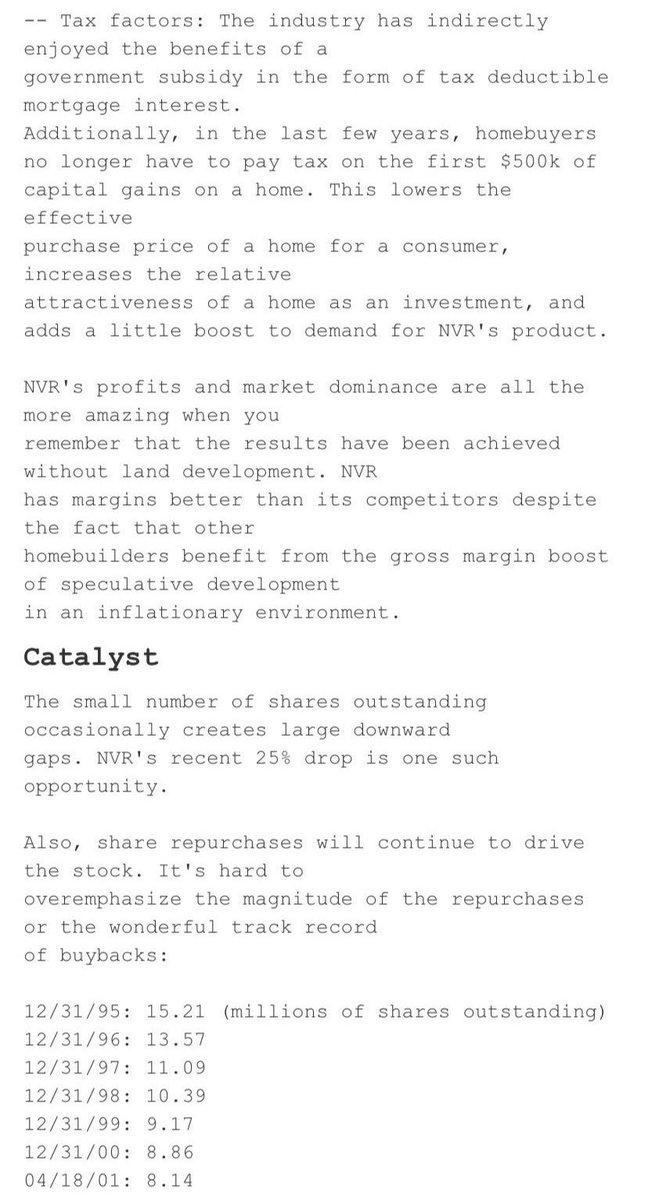 F_Compounders's tweet photo. Joel Greenblatt would always hand out charlie479’s(Nobert Lou) first three write ups to his students a Columbia to show them what a brilliant investment thesis looks like. 

Here is one of the VIC write ups that Joel Greenblatt hands out to his students: 

$NVR https://t.co/HiemeJWYtL