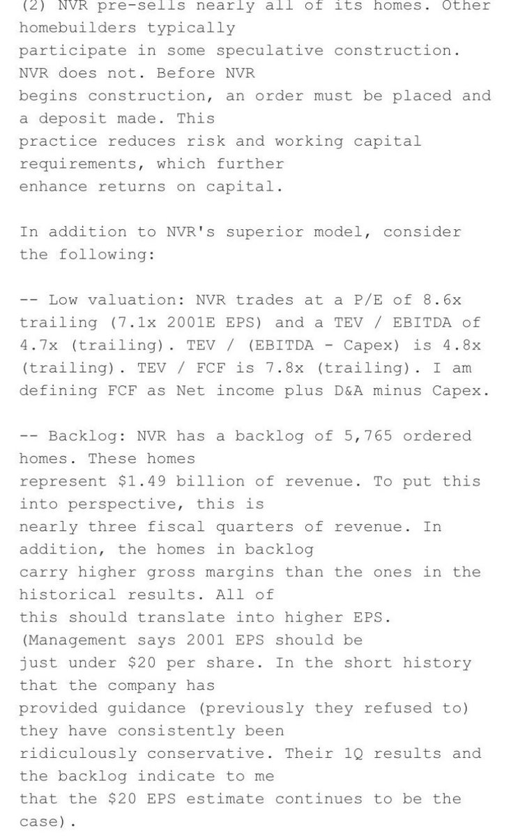 F_Compounders's tweet photo. Joel Greenblatt would always hand out charlie479’s(Nobert Lou) first three write ups to his students a Columbia to show them what a brilliant investment thesis looks like. 

Here is one of the VIC write ups that Joel Greenblatt hands out to his students: 

$NVR https://t.co/HiemeJWYtL
