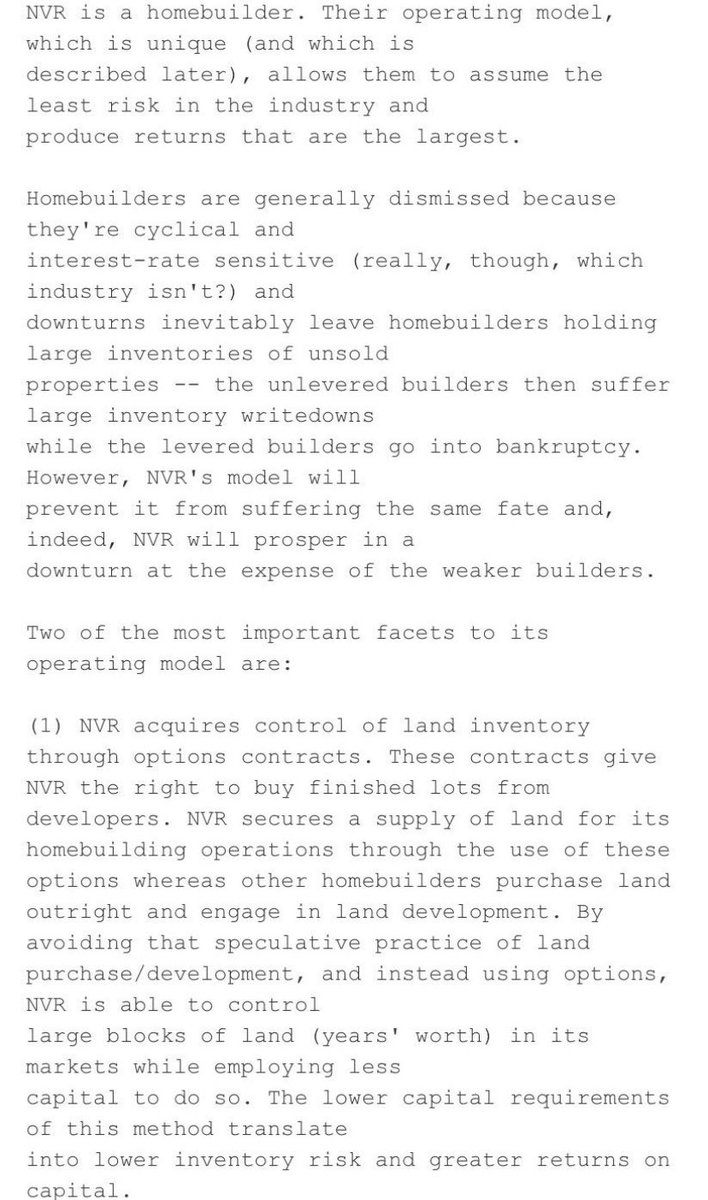F_Compounders's tweet photo. Joel Greenblatt would always hand out charlie479’s(Nobert Lou) first three write ups to his students a Columbia to show them what a brilliant investment thesis looks like. 

Here is one of the VIC write ups that Joel Greenblatt hands out to his students: 

$NVR https://t.co/HiemeJWYtL