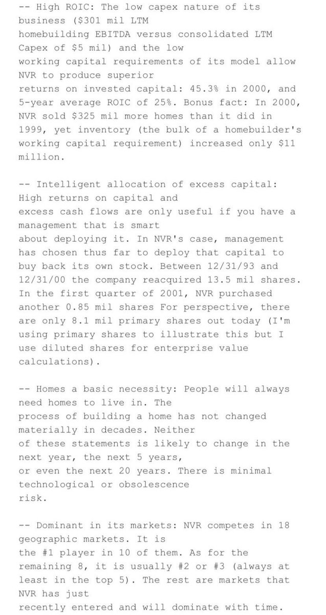 F_Compounders's tweet photo. Joel Greenblatt would always hand out charlie479’s(Nobert Lou) first three write ups to his students a Columbia to show them what a brilliant investment thesis looks like. 

Here is one of the VIC write ups that Joel Greenblatt hands out to his students: 

$NVR https://t.co/HiemeJWYtL